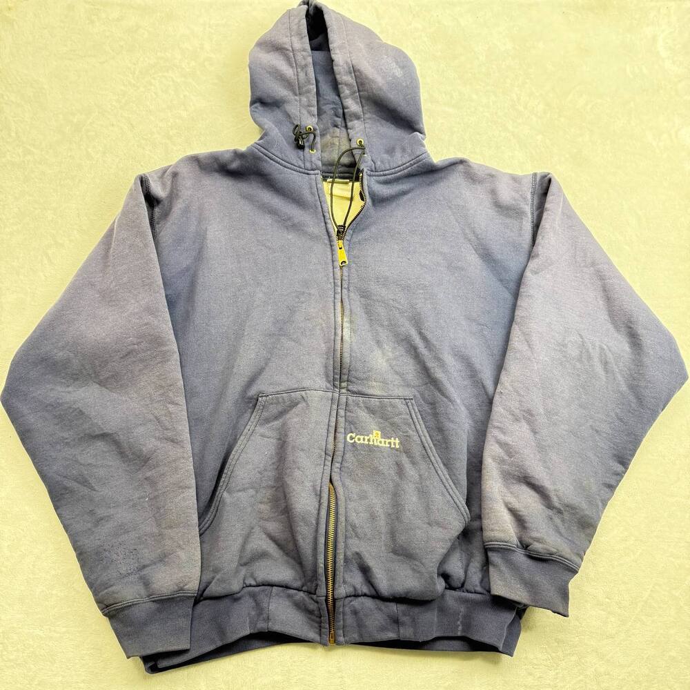 Carhartt Men's Full Zip Hoodie Blue Size L Thermal Lined Workwear Jacket